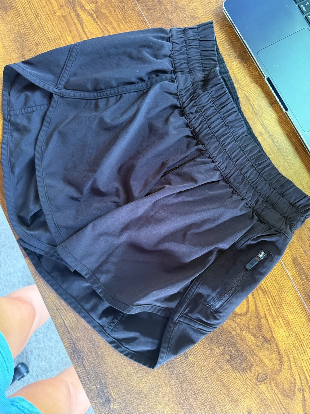 Lululemon black shorts, 3”, size 6 with zipper.